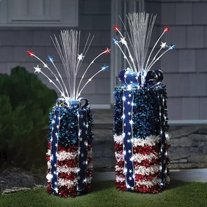 lot 153 image: NEW Members Mark Pre-Lit Sparkling Red White & Blue Tinsel Dcor, Set of 2