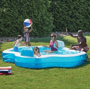 lot 213 image: NEW  Members Mark Inflatable Family Pool with 2 Seats, 10 long