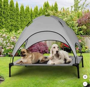 lot 219 image: SolarTec Elevated Pet Cot with Removable Canopy, 42 X 30 X 7 - Large Brown