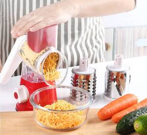 lot 413 image: HOM Cheese Grater with 3 Interchangeable Blades, Manual Cheese Shredder, Vegetable Grater, and Mandoline Slicer for Kitchen with Suction Base