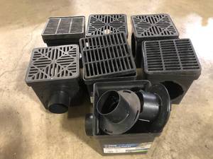 lot 33 image: Lot of NDS 9 in. x 9 in. Plastic Square Drainage Catch Basin in Black, 2 Opening Kit Customer Returns See Pictures