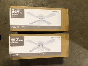 lot 49 image: Lot of 2 Littleton 42 in. LED Indoor White Ceiling Fan with Light Kit Customer Returns See Pictures