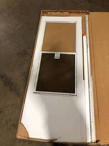 lot 12 image: EMCO 100-Series Plus 30 in. x 80 in. White Universal Self-Storing Storm Door with Black Hardware  Customer Returns See Pictures