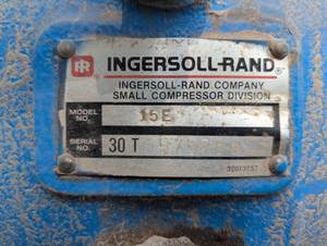 lot 4A image: Large Compressor - Ingersoll - Rand - 15 HP -  with electric Motor and Frame