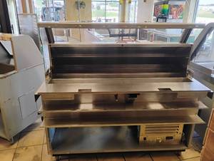 DUKE COMMERCIAL RESTAURANT REFRIGERATED MAKE TABLE WFOLD UP LID  SNEEZE GUARD