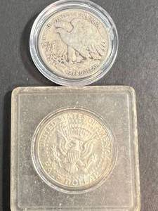 2 US HALF DOLLARS 1936 WALKING LIBERTY 1964 KENNEDY