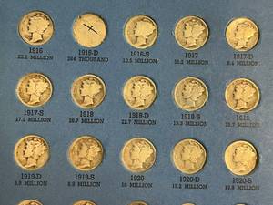 WHOLE PAGE OF US MERCURY DIMES 1916-1925-S
