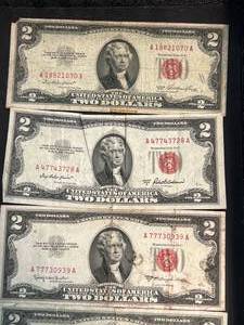 GROUP OF 5 US RED SEAL $2 BILLS