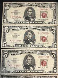 GROUP OF 5 US RED SEAL $5 BILLS