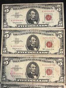 GROUP OF 5 US RED SEAL $5 BILLS