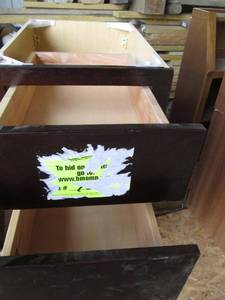 lot 49 image: Lot of 2 Dark Wood Kitchen Cabinets