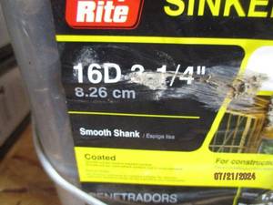 lot 91 image: Grip-Rite Sinkers 16D 3-14 Smooth Shank Coated Nails