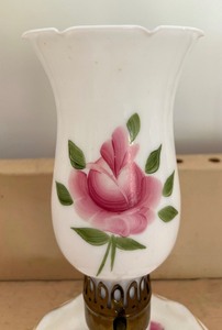 lot 127 image: Petite Vintage Milk Glass Hurricane Lamp