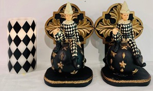 lot 65 image: Sterling Industries Pair of Jester Bookends with Matching Candle