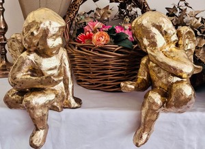 lot 58 image: Vintage Lot Including Golden Angels, Candlestick, Basket of Flowers and More