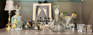 lot 44 image: Vintage Glasses, Decanters, Small Lamp, Picture and More