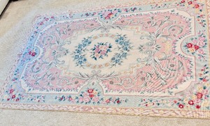 lot 48 image: Vintage Rug with Soft Pastels and Floral Pattern