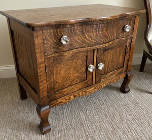 lot 7C image: Vintage Tigerwood Commode  Vintage Tigerwood Cabinet with Drawer