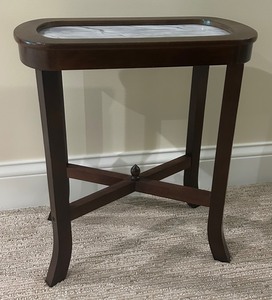 lot 120A image: Espresso Colored Wood and Marble Mini Side Table