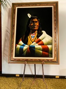 lot 6 image: Regal Native American Portrait on Black Velvet