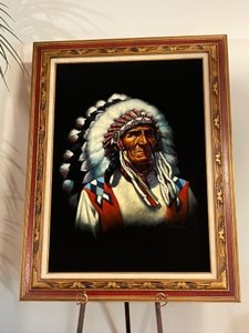 lot 7 image: Native American Portrait on Black Velvet