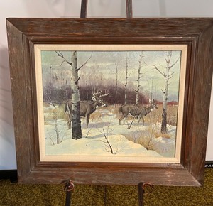 lot 20 image: Whitetail Deer in the Snow by Les Kouba