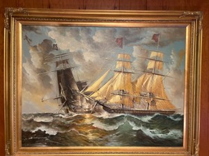 lot 37 image: Tall Ships Original Oil Painting by Renato Longanesi