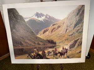 lot 39 image: Indian Marauders in Party Fording Stream by Henry Farny