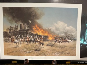 lot 57 image: Burning the Way Station by Frank McCarthy - Limited Edition Signed and Numbered  Fine Art Print