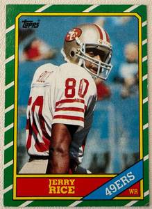 lot 6 image: Jerry Rice RC 1986 Topps #161 Rookie Vintage Football Card