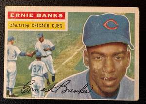 lot 9B image: Ernie Banks 1956 Topps #15 Vintage Baseball Card