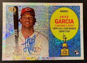 lot 11 image: Jose Garcia Auto 99 2021 Topps All Star Rookie Cup Autograph Holo ICE - numbered 8799 - Rare Baseball Card