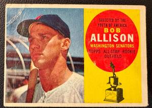 lot 17 image: Bob Allison 1960 Topps Rookie Cup #320 Vintage Minnesota Twins Baseball Card