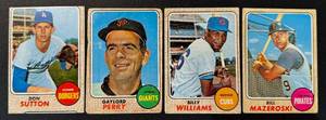 lot 24 image: 1968 Topps 4 Card Star Lot - #37 Billy Williams, #85 Gaylord Perry, #103 Don Sutton, #390 Bill Mazeroski Vintage Baseball Cards