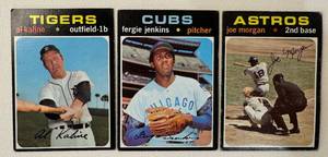 lot 26 image: 1971 Topps 2 Card Star Lot - #180 Al Kaline, #264 Joe Morgan, #280 Fergie Jenkins - Vintage Baseball Cards