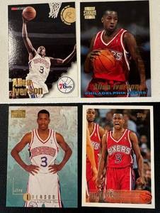 lot 27C image: Allen Iverson 4 RC Lot - Topps, Stadium Club, Skybox Premium, NBA Hoops - Rookie Basketball Cards