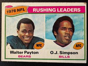 lot 38 image: Walter Payton (2nd Year)  OJ Simpson 1977 Topps NFL Rushing Leaders #3 Vintage Football Card