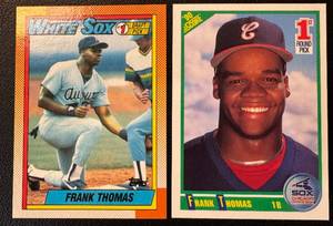 lot 40 image: Frank Thomas 2 RC Lot - 1990 Topps #414, 1990 Score #663 Rookie Baseball Cards