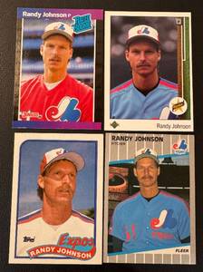 lot 42 image: Randy Johnson 4 RC Lot - 1989 Donruss, Upper Deck, Topps and Fleer Rookie Baseball Cards