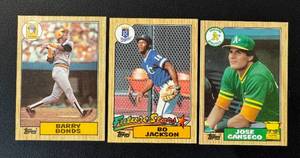 lot 44 image: 1987 Topps 3 Star RC Lot - Barry Bonds #320, Bo Jackson #170, Jose Canseco #620 Rookie Baseball Cards