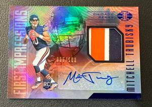 lot 51B image: Mitchell Trubisky RC RPA 100 - 2017 Illusions #101 First Impressions - Auto numbered 095100 with tri-color relic - RARE Rookie Football Card