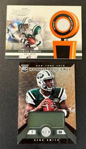 lot 63B image: New York Jets 2 Card Relic Lot - Geno Smith Rookie Relic 299, Curtis Martin Relic Football Cards