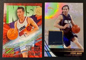 lot 69B image: Steve Nash 2 Card RC and Relic Lot - 1996-97 Skybox Z-Force #158 and 2004 Topps JE #SN Relic Basketball Cards