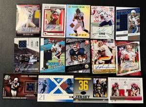 lot 81B image: 14 Card Football Auto  Relic Lot - Several Numbered with Big Names - Travis Henry Mask 400, Jeff Carcia 99, Melvin Gordon 99, Jerome Bettis and More