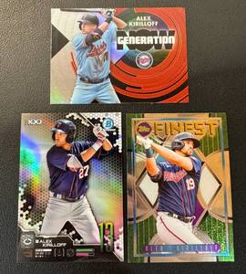 lot 88B image: Alex Kirilloff 3 Card Lot 2022 Topps Finest #113, 2019 Bowman Chrome Top 100 #BTP-13, 2022 Topps Now Generation #GN-20 Minnesota Twins Baseball Cards