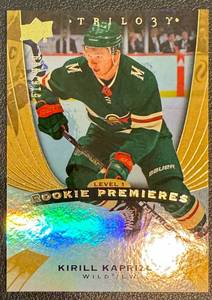 lot 9A image: Kirill Kaprizov RC 999 2020-21 UD Trilogy #KK Gold Foil Rookie Card, numbered 516999, Minnesota Wild Hockey Card
