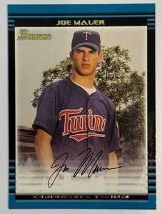 lot 31A image: Joe Mauer RC 2002 Bowman #379 Rookie Minnesota Twins Baseball Card
