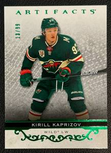 lot 32A image: Kirill Kaprizov 2021-22 Artifacts, numbered 1399 Green SP #109, Minnesota Wild Hockey Card