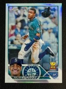 lot 36A image: Julio Rodriguez Rookie Cup Refractor 2023 Topps Chrome #200 Baseball Card
