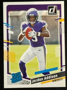 lot 50A image: Jordan Addison 2023 Donruss Rated Rookie #368 Minnesota Vikings Football Card